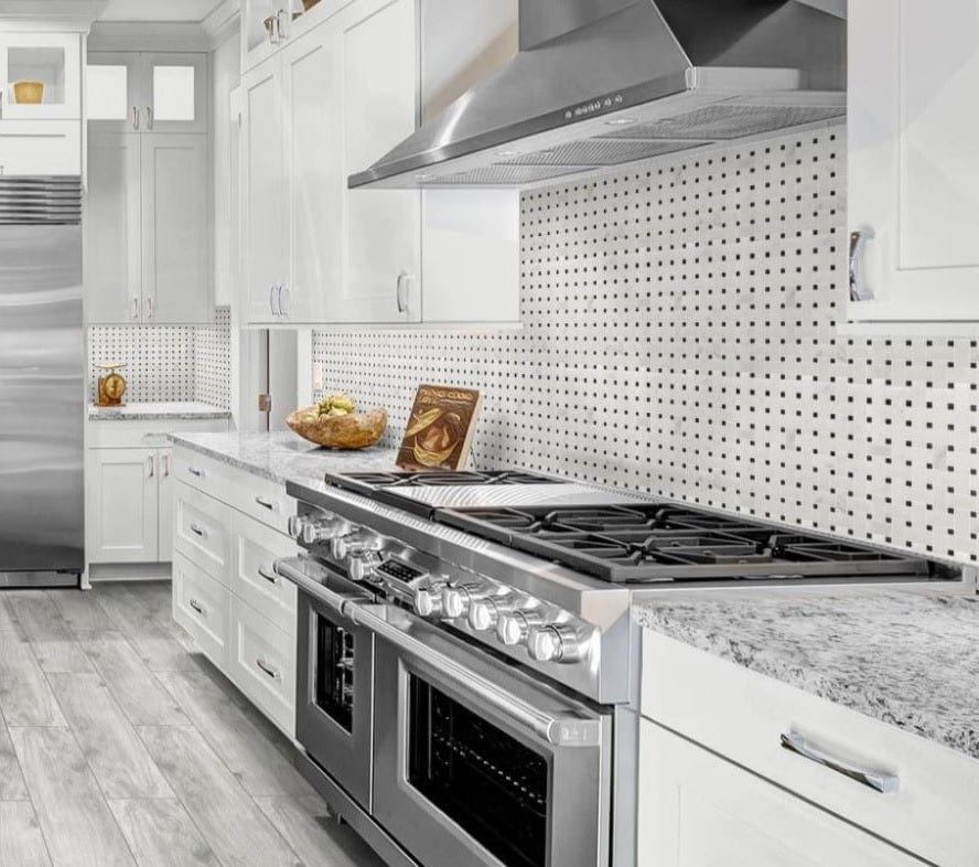 Small black basketweave kitchen backsplash tiles