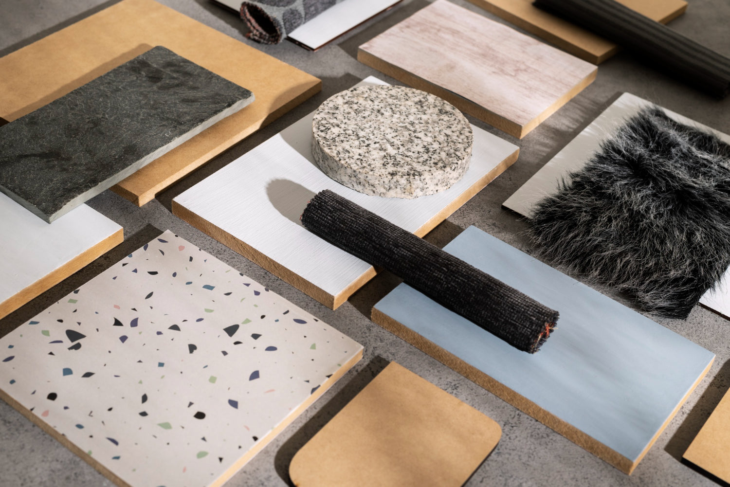 Floor tile material samples in modern home design