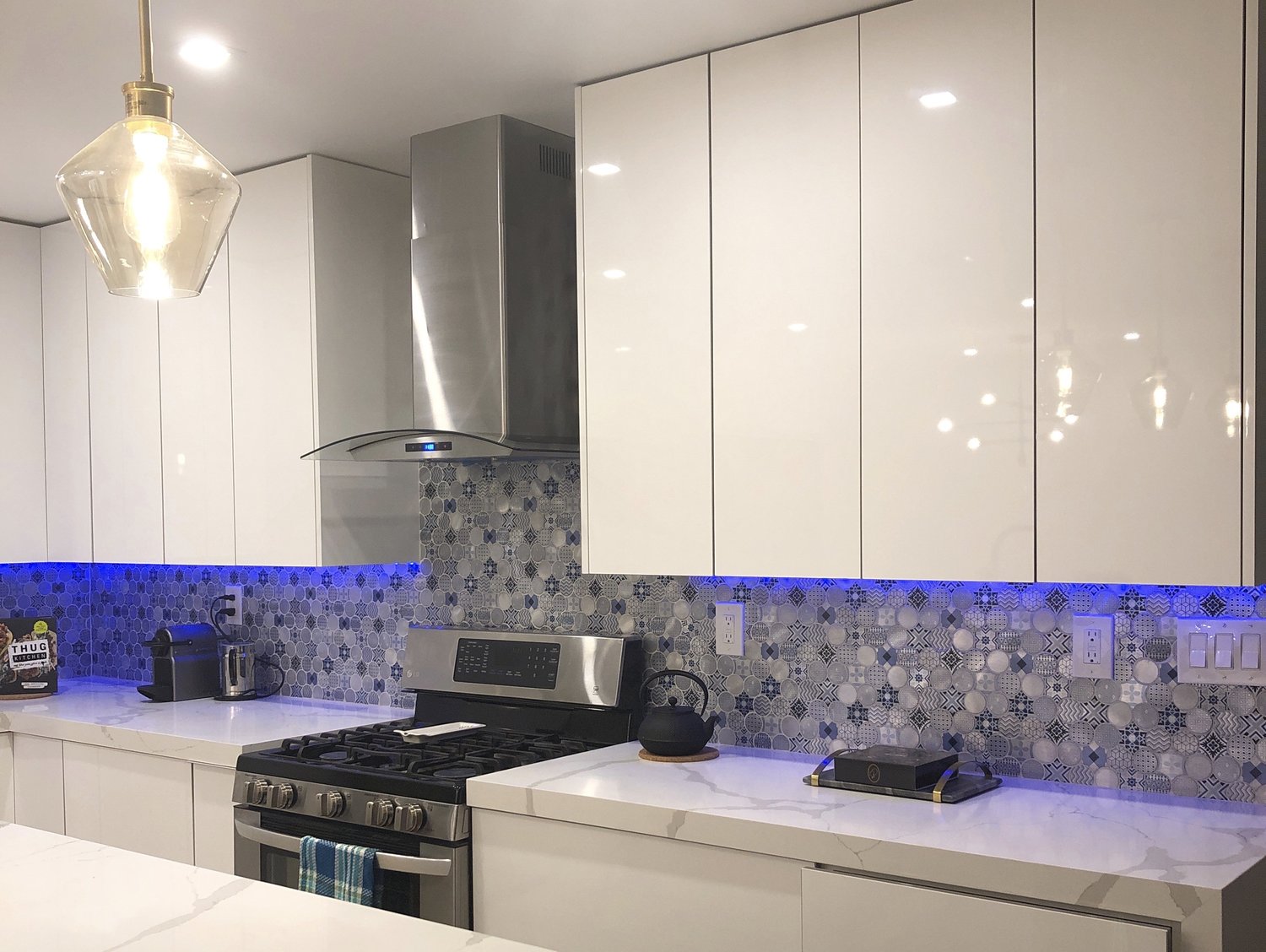 Backsplash Idea with HYDRAULIC METAL PRINT