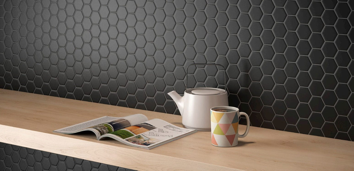 Black hexagon bathroom wall tiles