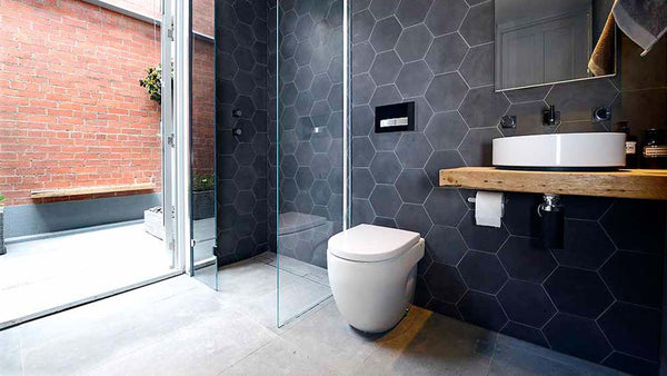  light grey hexagon tile bathroom