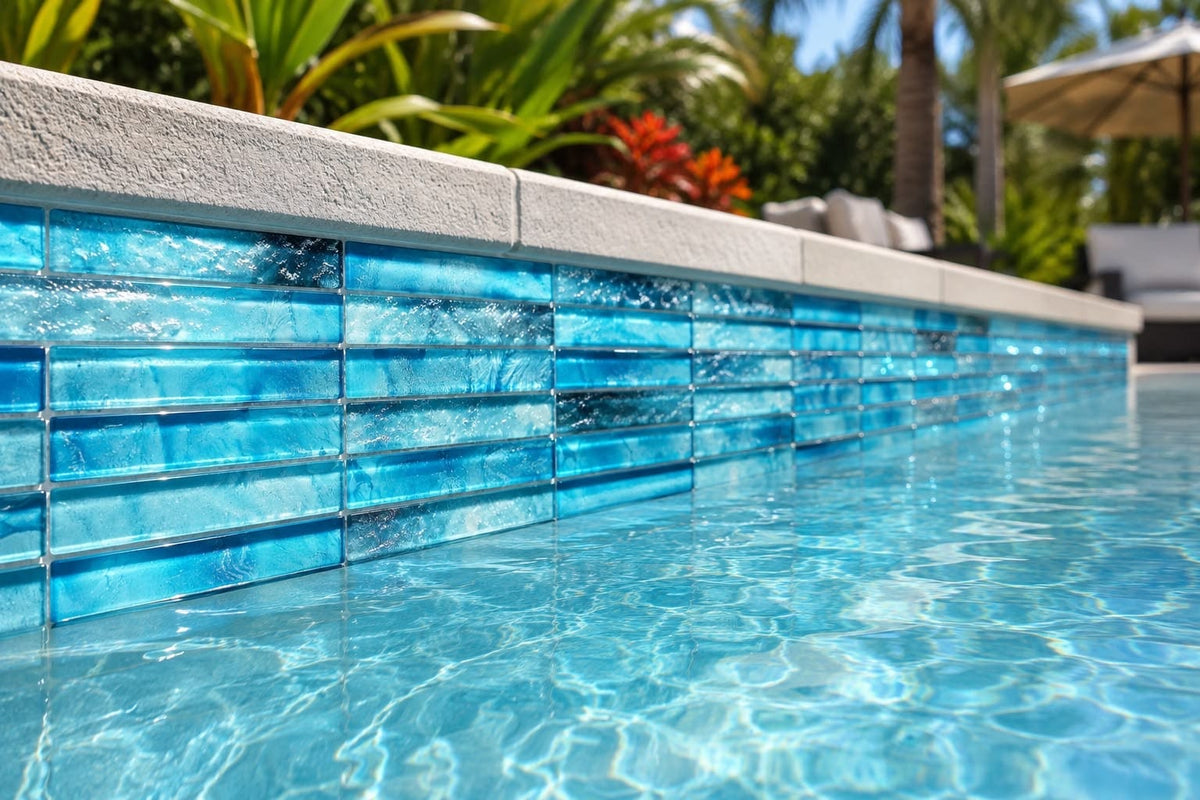 Santorini Teal Stacked 1x6 Glass Tile - Tiles and Deco