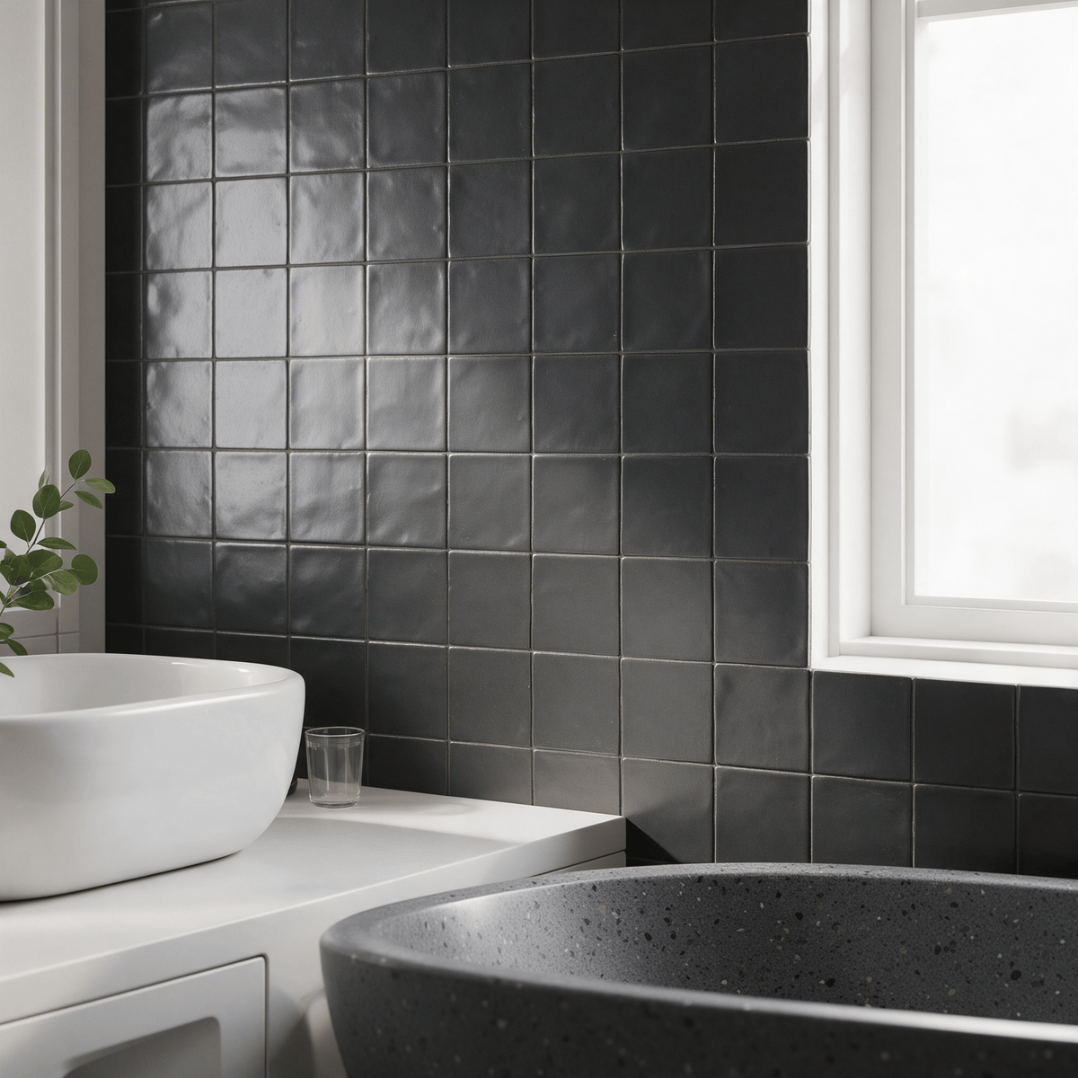 Black Zellige 5" x 5" Matte Ceramic Tile