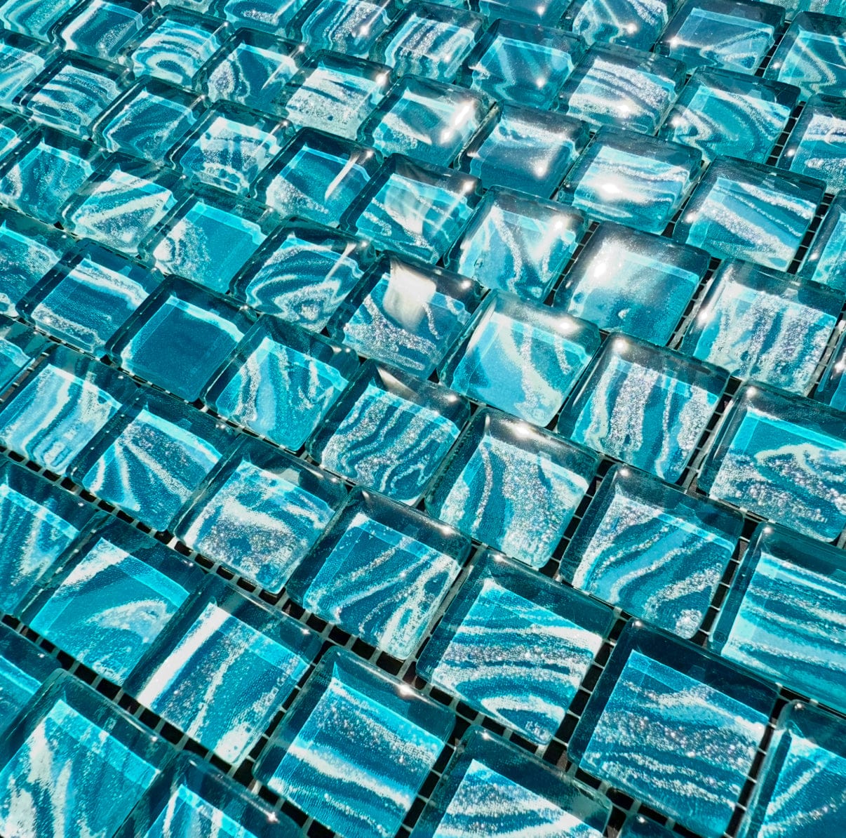 High Tide Teal 1x1 Glass Tile - Tiles and Deco