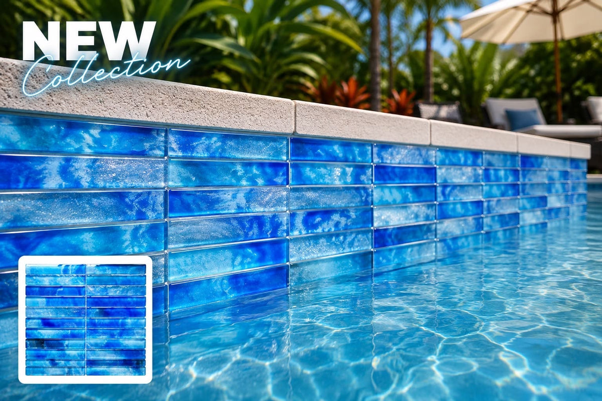 Santorini Blue Stacked 1x6 Glass Tile - Tiles and Deco