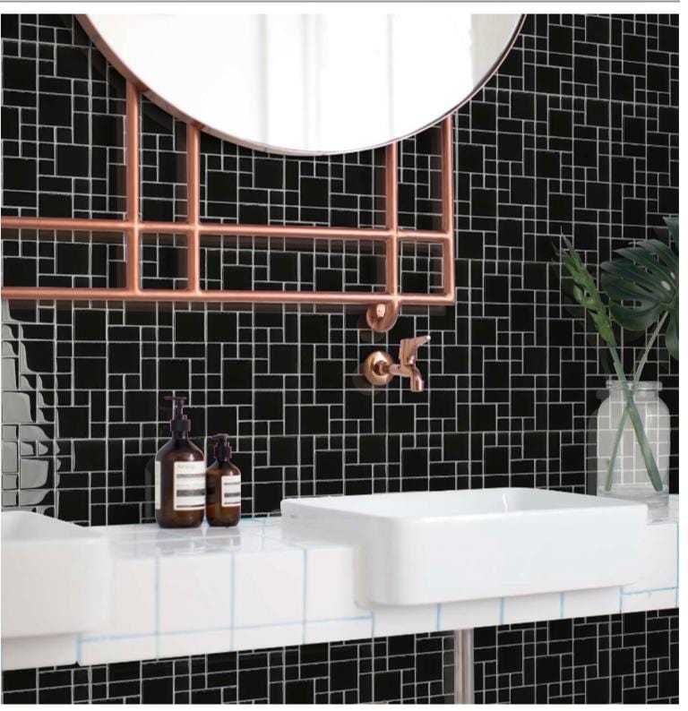 Kitchen backsplash Onyx Black Texturized Glass Tiles