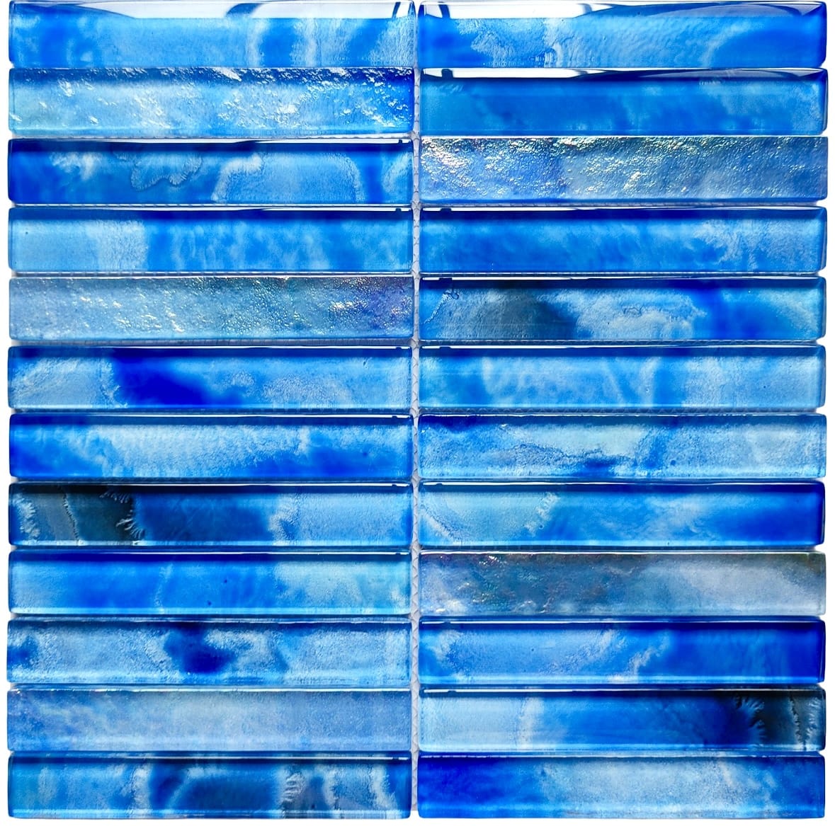 Santorini Blue Stacked 1x6 Glass Tile