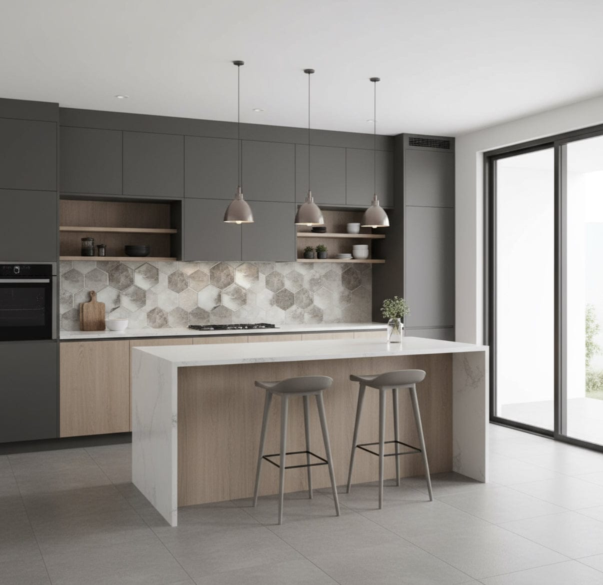 Hexagon Gray Mist Glass Mosaic Tile 6"x7"