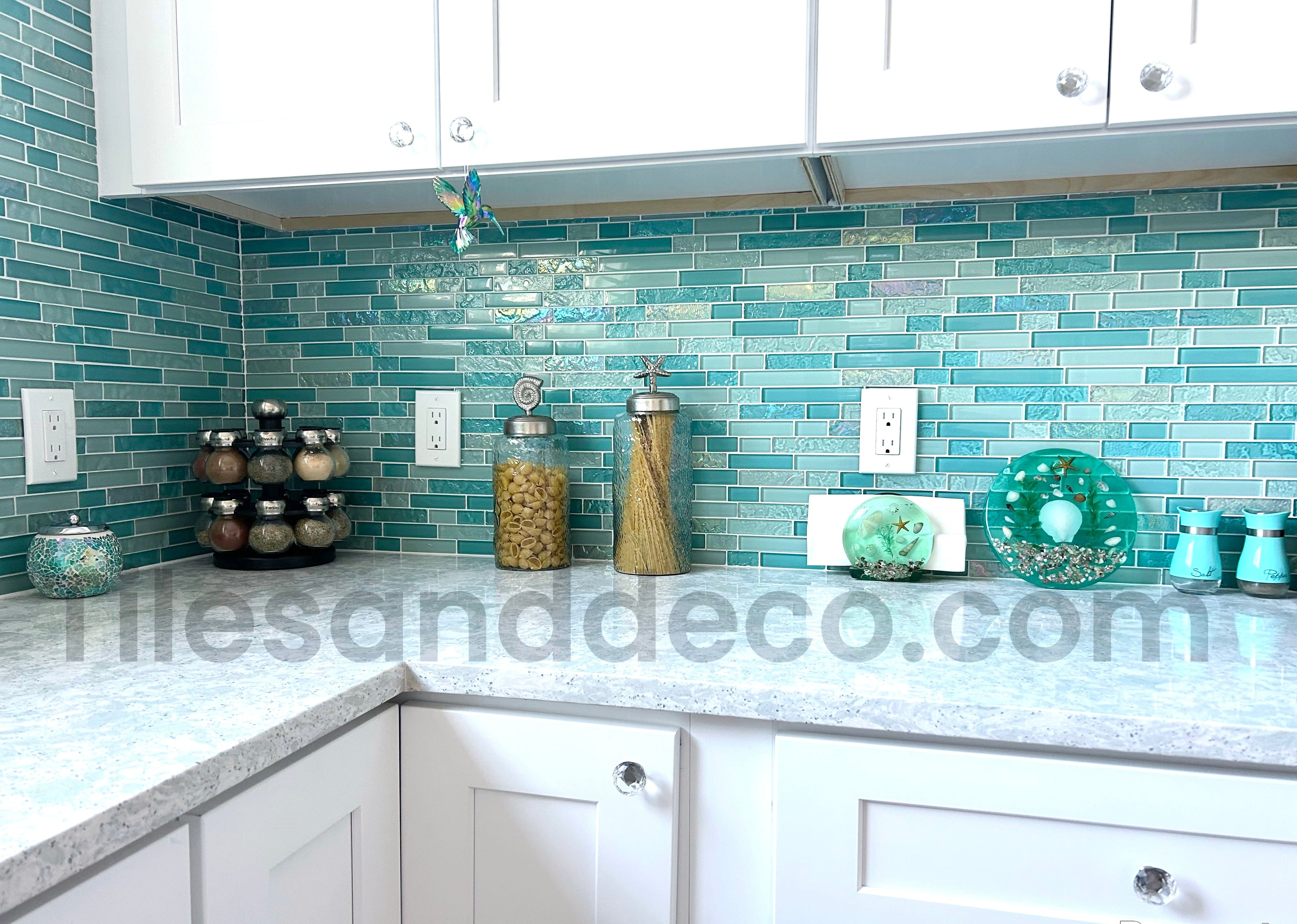Bahamas Aqua Linear Glass Tile - Tiles and Deco
