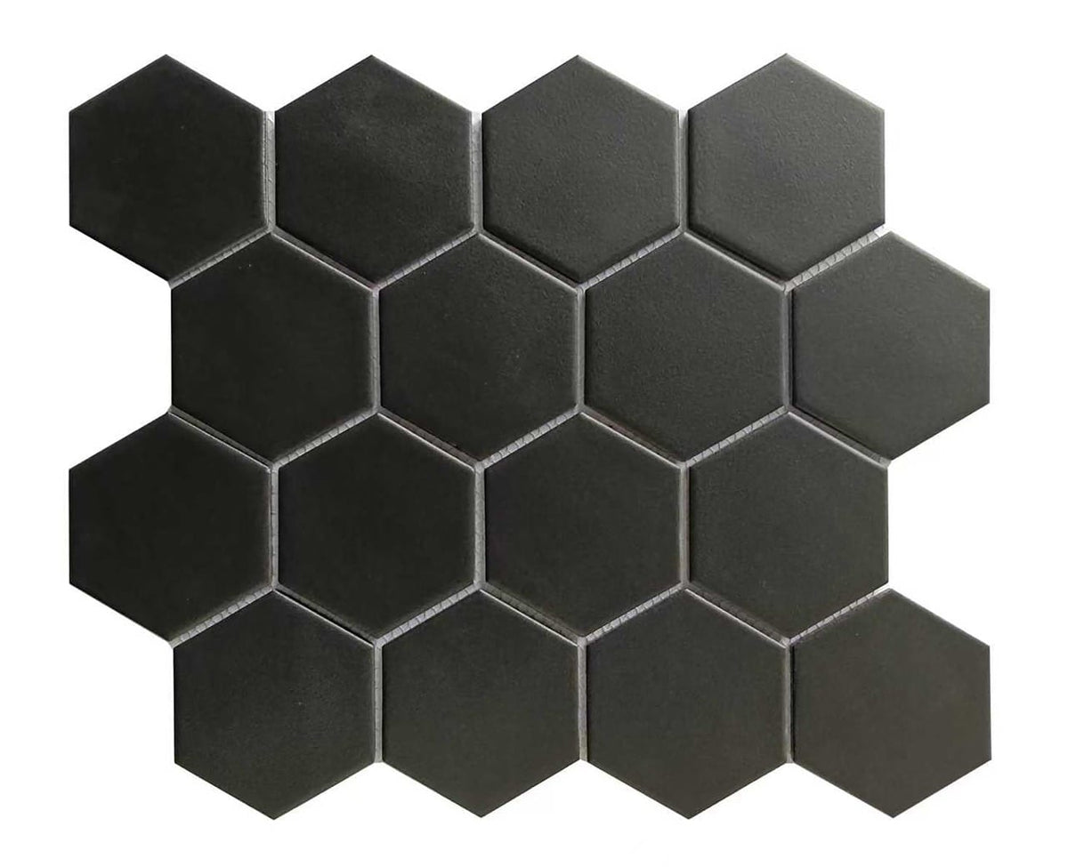 Black Matte Hexagon 3"x3" Porcelain Mosaic
