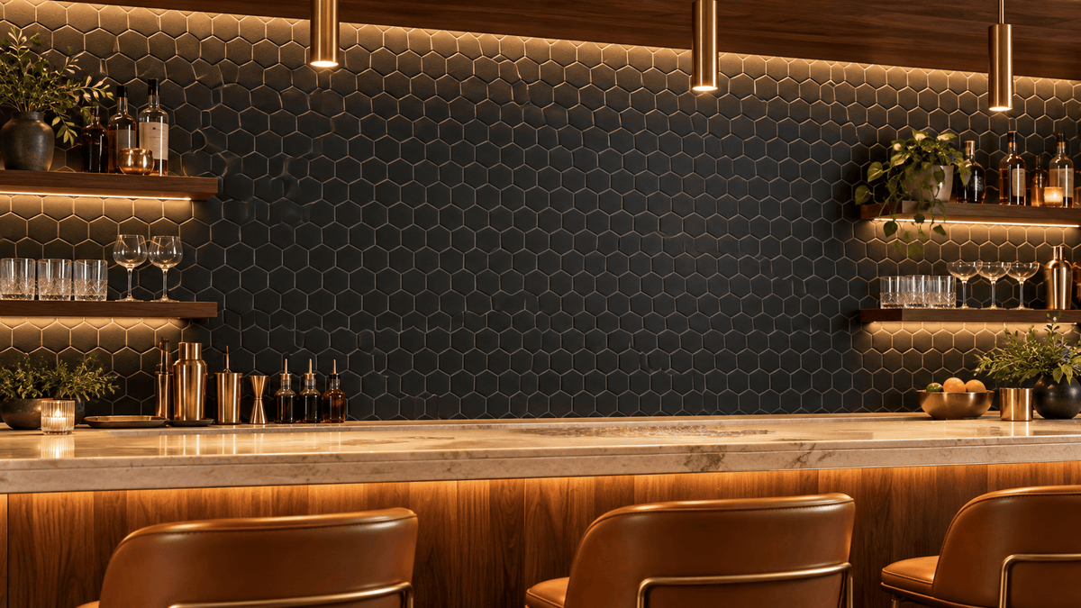 Black Matte Hexagon 3"x3" Porcelain Mosaic