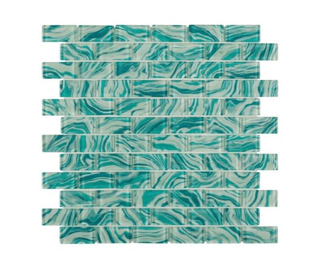HIGH TIDE TURQUOISE 1X2 Glazed Glass Tile - Tiles and Deco