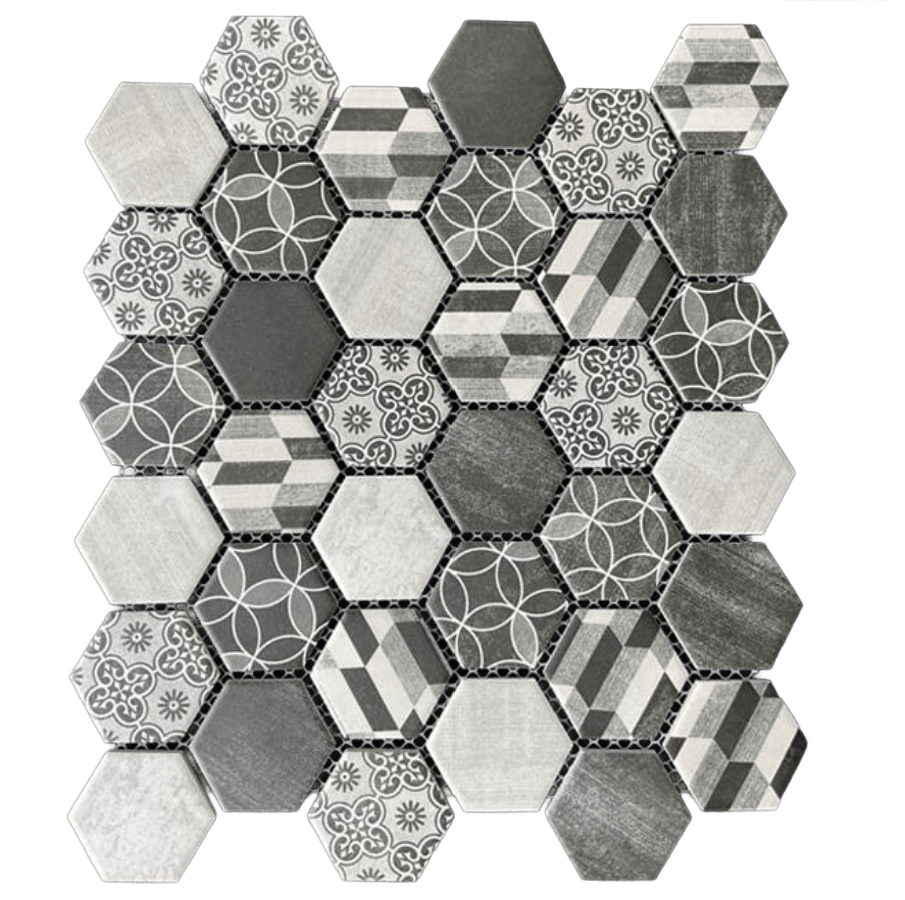 HEX. MATE BLK. PATTERN 2X2 Matte Porcelain Mosaic Tile - Tiles and Deco