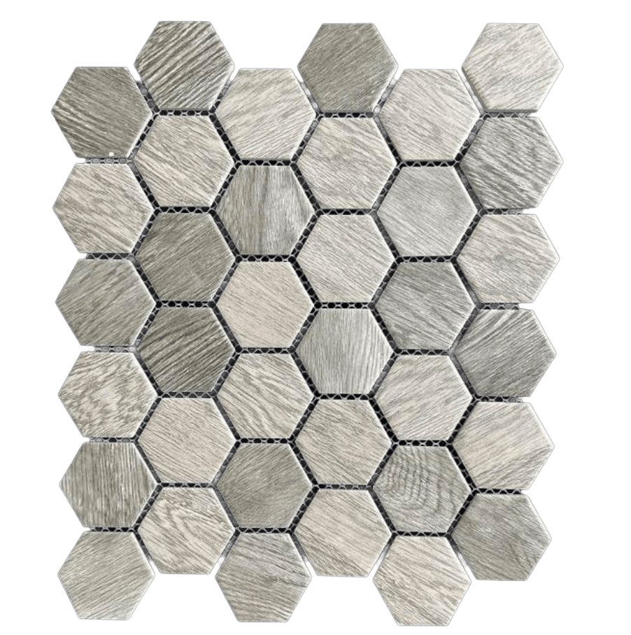 HEX. MATE WOOD GREY 2X2 Matte Porcelain Mosaic Tile - Tiles and Deco