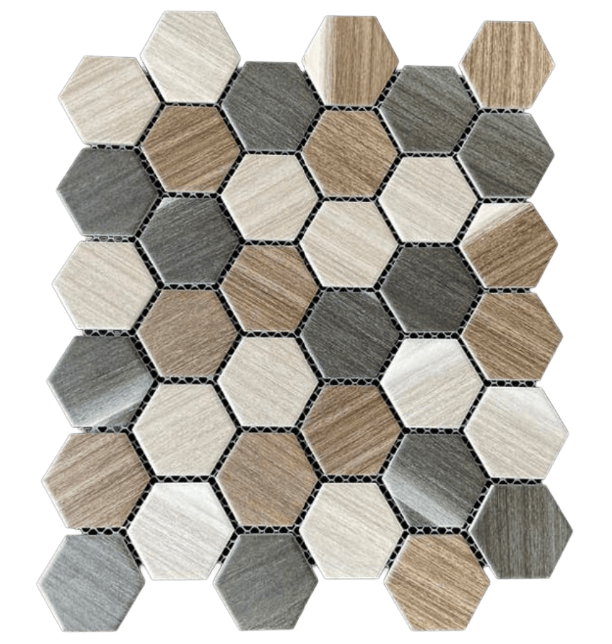 HEX. MATE WOOD BLK/BRN/BE 2X2 Matte Porcelain Mosaic Tile - Tiles and Deco