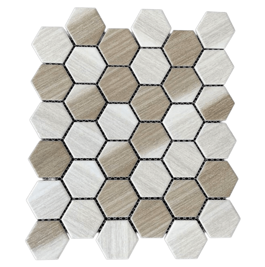 HEX. MATE WOOD CR/BE 2X2 Matte Porcelain Mosaic Tile - Tiles and Deco