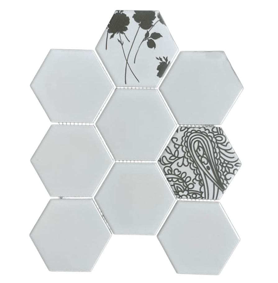 HEX. FLOWER B&W Porcelain Mosaic Tile - Tiles and Deco
