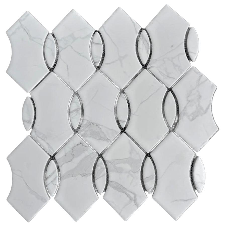 WAVE CARRARA Porcelain Mosaic Tile - Tiles and Deco