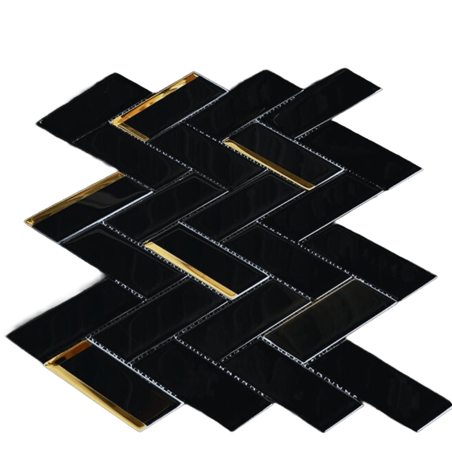 HERRINGBONE B/G MIRROR Glass Mosaic Tile - Tiles and Deco