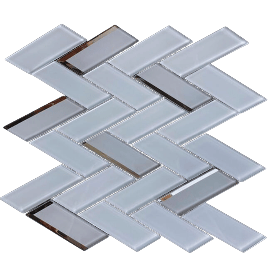 HERRINGBONE W/S MIRROR Glass Mosaic Tile - Tiles and Deco