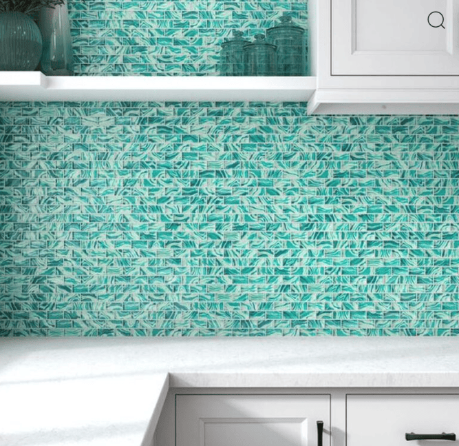 HIGH TIDE TURQUOISE 1X2 Glazed Glass Tile - Tiles and Deco