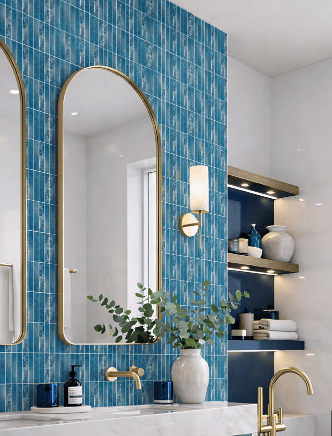 LUX Sapphire 12"x12" Stacked Recycled Glass Wall Mosaic