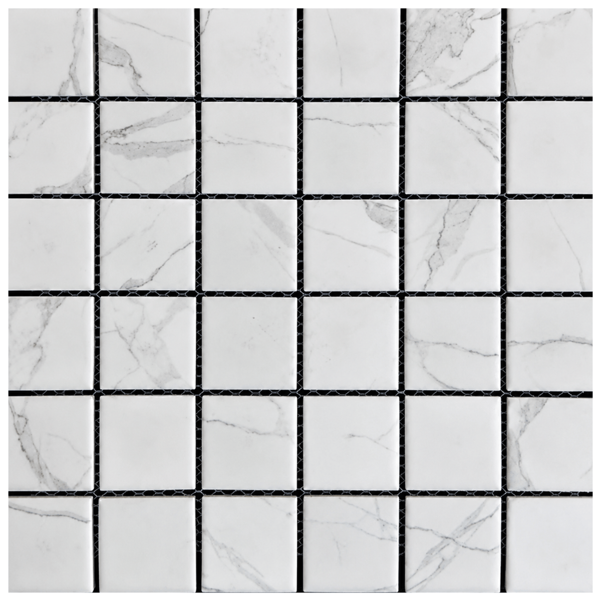 CALACATTA SATIN 2X2 Square Matte Porcelain Mosaic Tile - Tiles and Deco