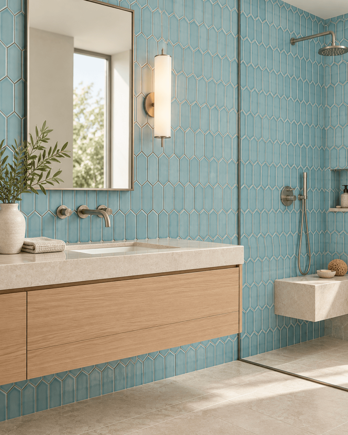 Sky Blue Picket Porcelain Mosaic