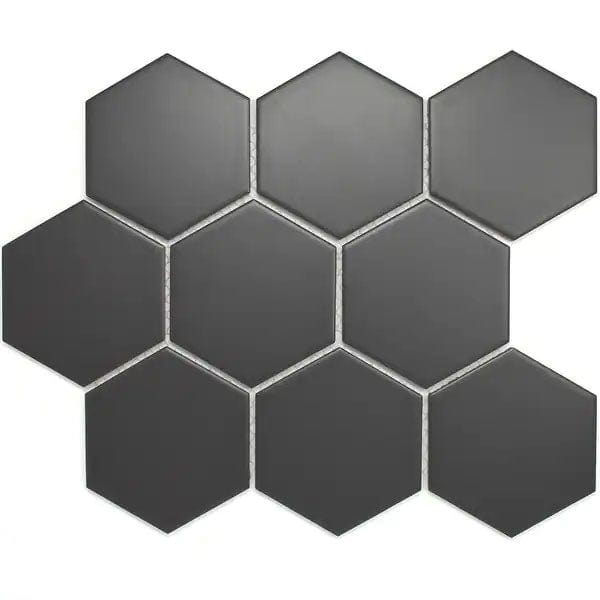 Black Hexagon Matte Tiles 3" x 3.5"