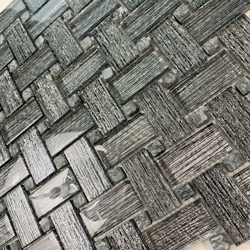 Basket Weave Dark Glitter is great for Accent Walls, Backsplash, Bathrooms, and More - Tiles and Deco 