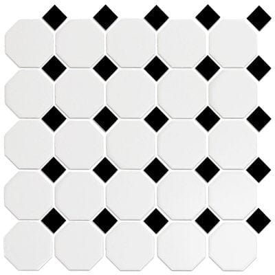 Mosaics Snow White & Black Octagon 12x12 - Tiles and Deco