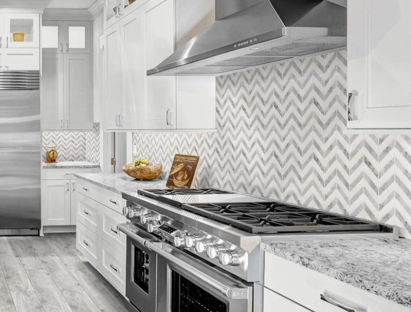 Chevron White and Grey Marble 11X12 - Tiles and Deco