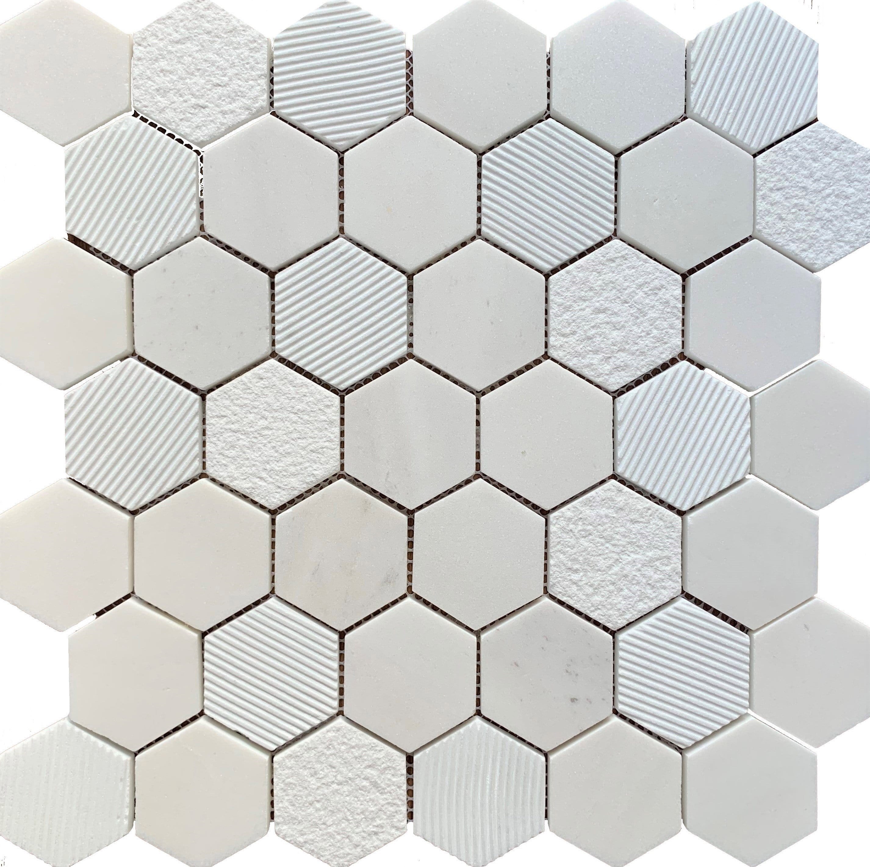Hexagon Marble Bianco tile is great for Accent Walls, Backsplash, Bathrooms, Shower Floors, and More - Tiles and Deco