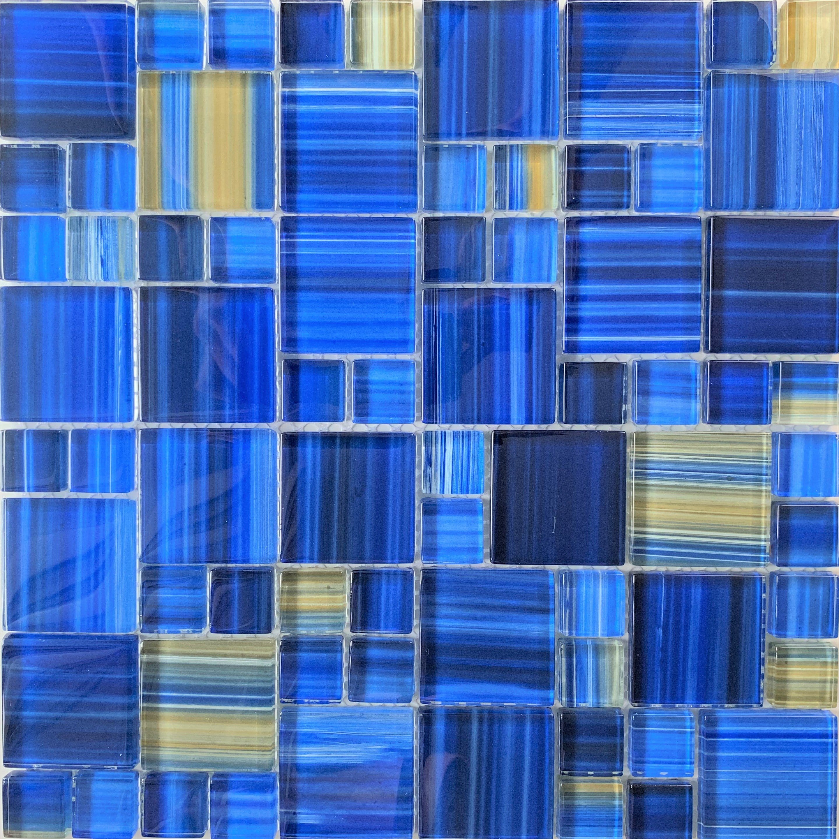 Pineapple Blue Mix 1x2 / 2x2 Pool Tile is an Exotic Blue with a Touch of Yellow that goes together well. This Pool Tile comes in three different sizes to mix and match to create your setting - Tiles and Deco