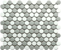 Mosaics Gray and White Penny Round 9x10 - Tiles and Deco