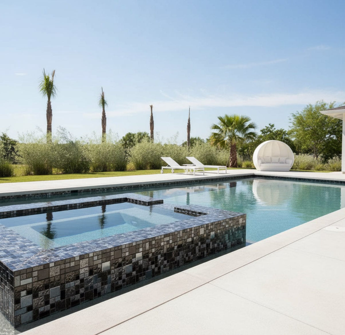 Blue mosaic tiles for swimming pool