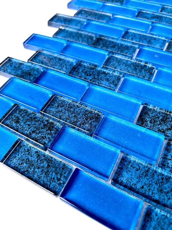 Trend Cobalt Mix 1x2 - Glass Pool Tile