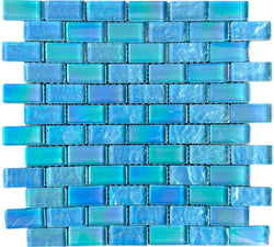 Glare Aquamarine 1x2 Glass Tile - Tiles and Deco