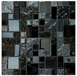 Onyx Black Texturized Glass Tile - Tiles and Deco