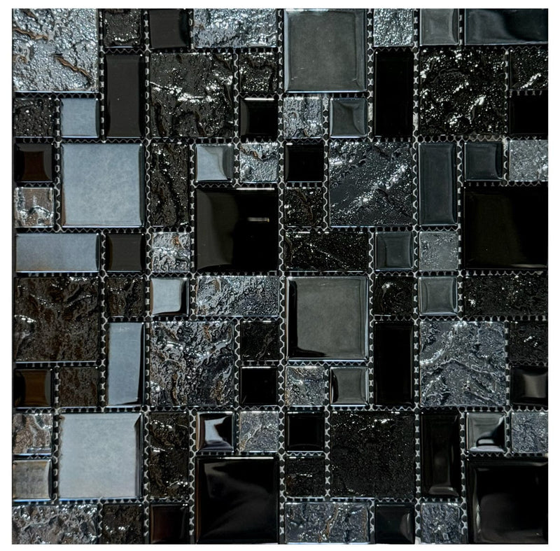 Onyx Black Texturized Glass Tile - Tiles and Deco