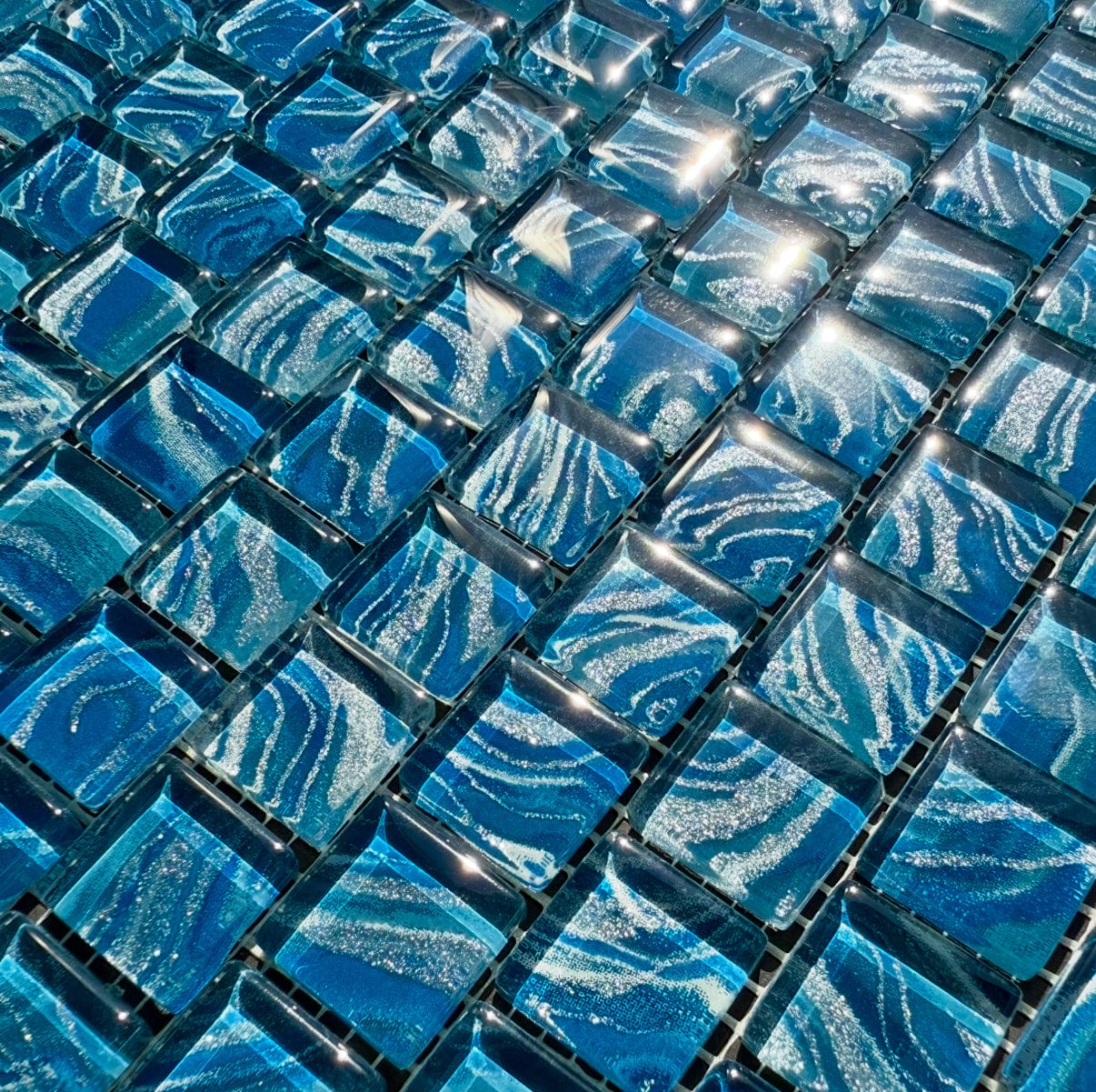 High Tide Navy 1x1 Glass Tile - Tiles and Deco