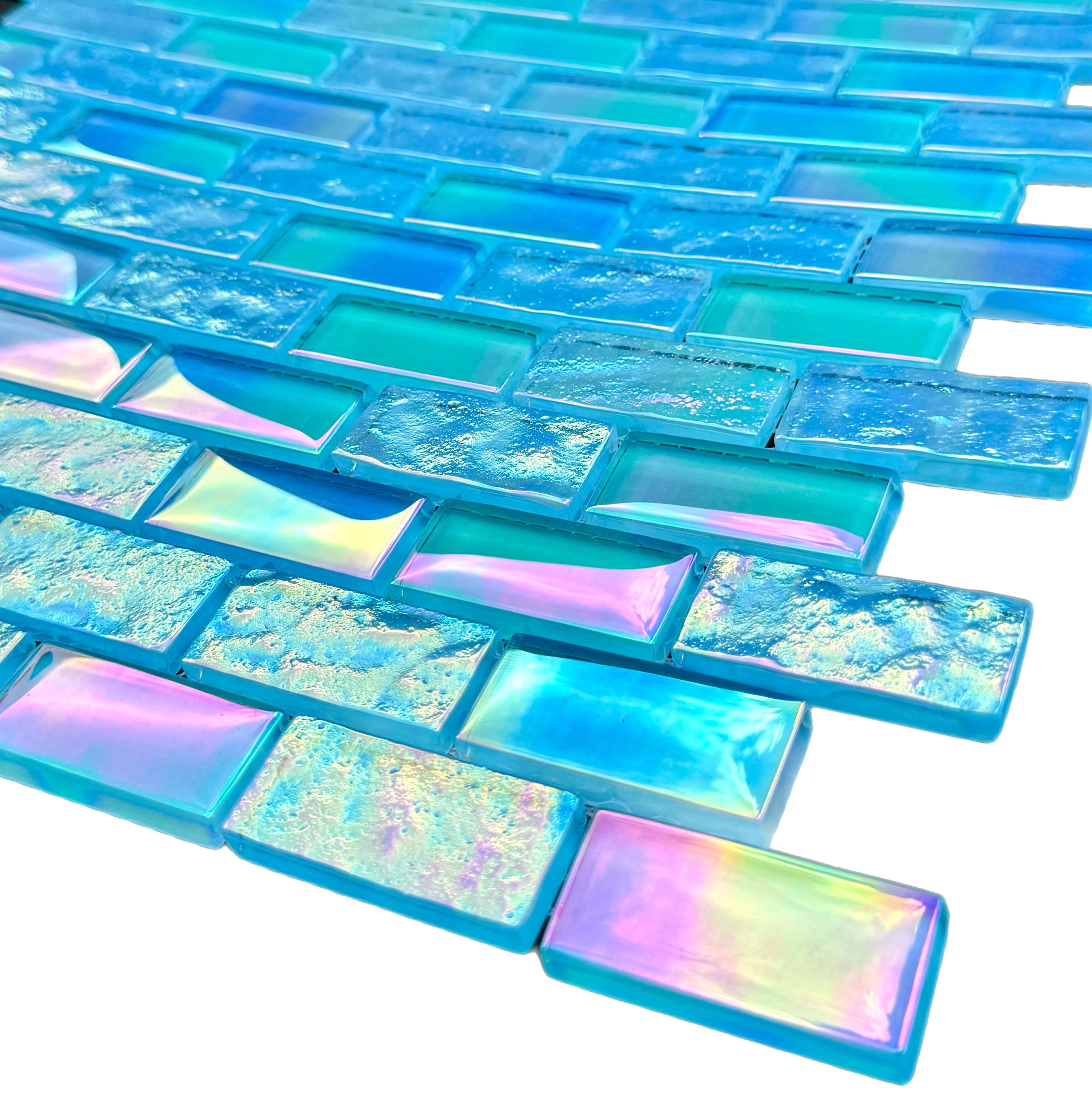 Glare Aquamarine 1x2 Glass Tile - Tiles and Deco