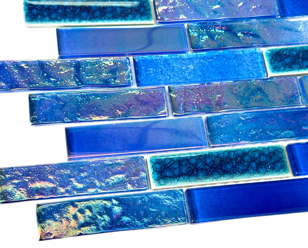 Emerald Blue Linear Glass Tile - Tiles and Deco