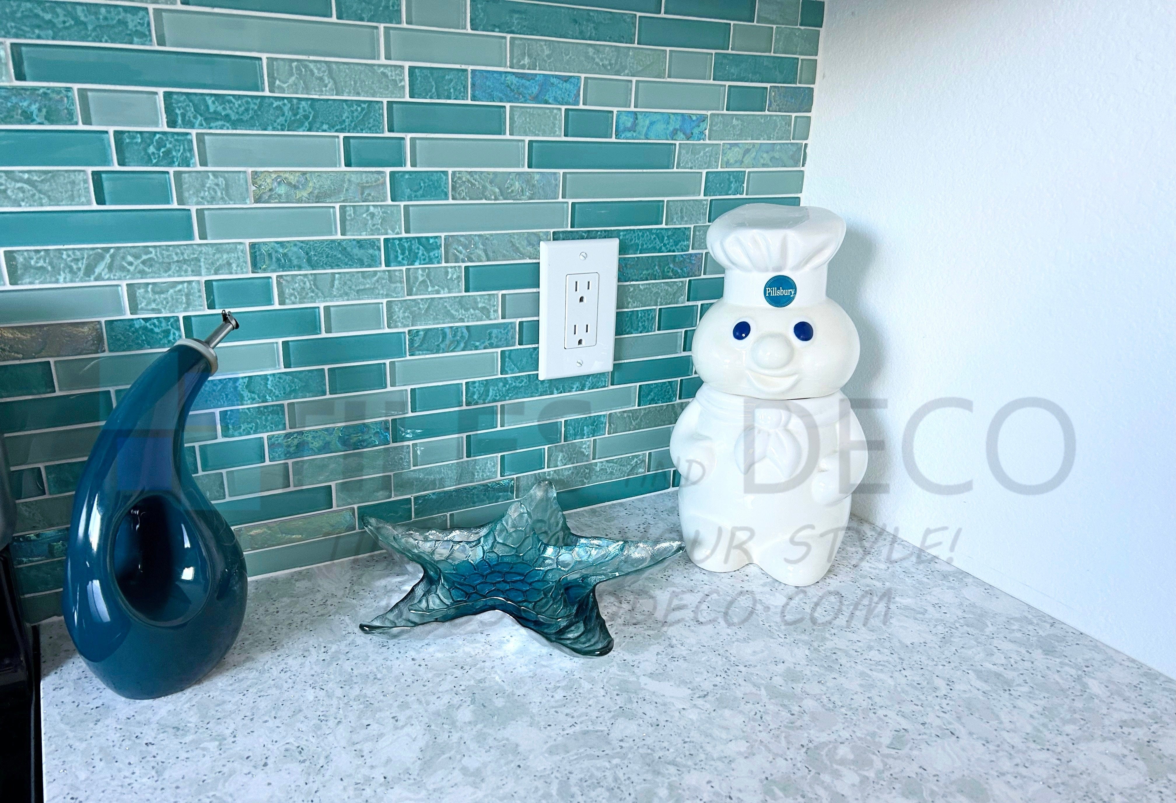 Bahamas Aqua Linear Glass Tile - Tiles and Deco