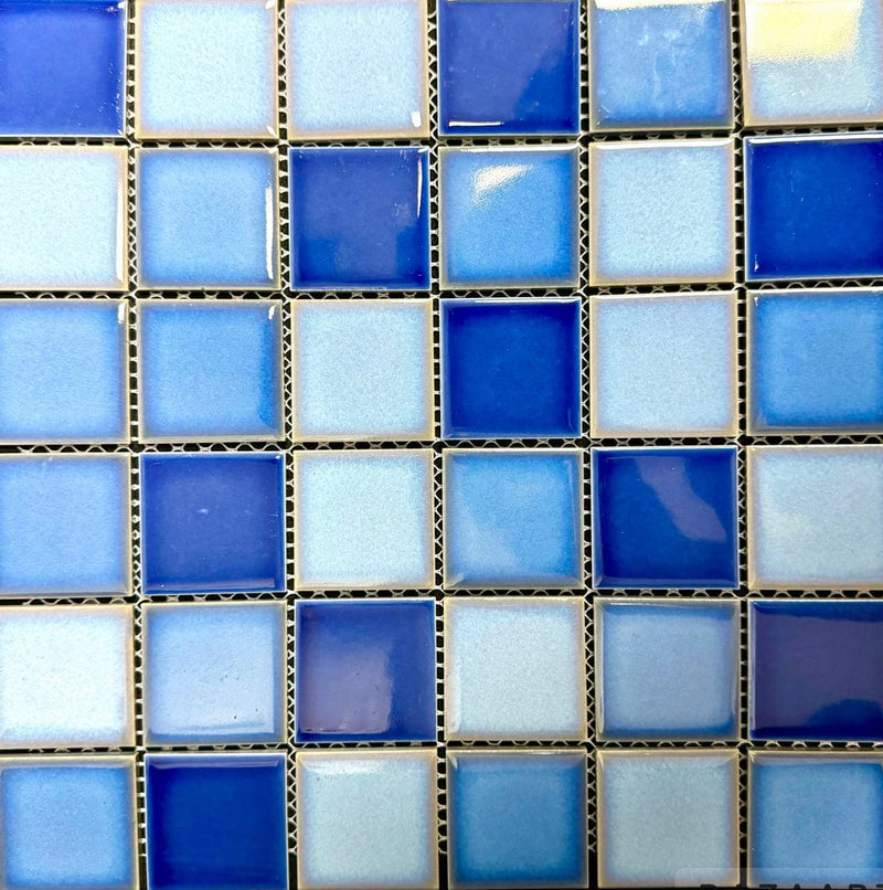 Caribbean Blue 2” x 2” Square Porcelain Mosaic Tile - Tiles and Deco