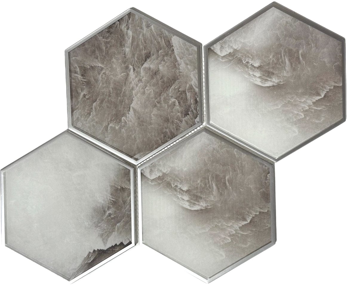 Hexagon Gray Mist Glass Mosaic Tile 6"x7"