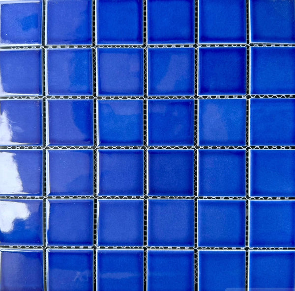 Cobalt Blue 2” x 2” Square Porcelain Mosaic Tile - Tiles and Deco