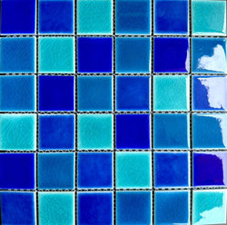 Tropical Crackled Blue 2” x 2” Square Porcelain Mosaic Tile - Tiles and Deco