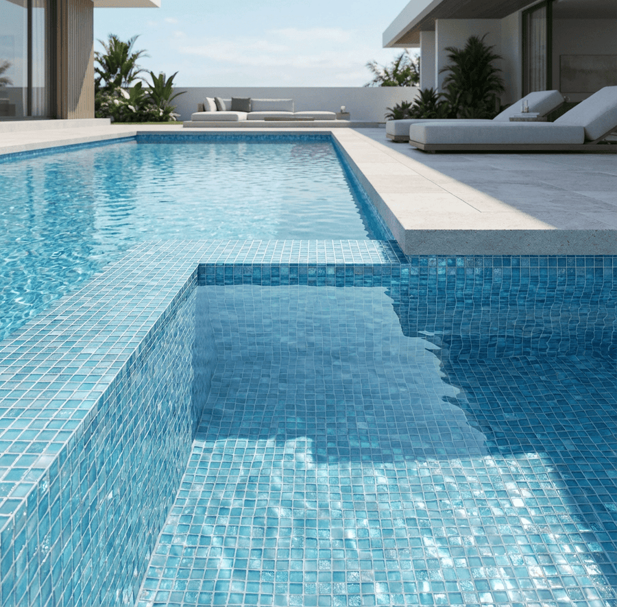 Glare Aquamarine 1x1 Glass Pool Tile neptune - Tiles and Deco