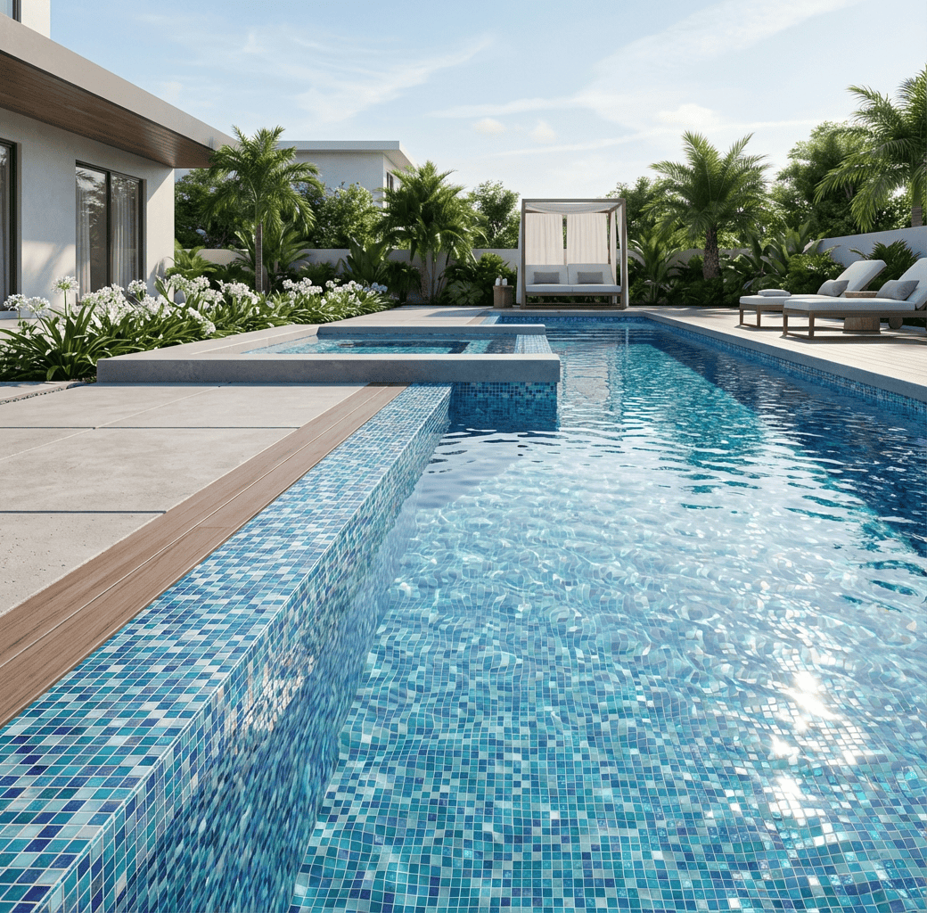 Neptune Blue Blend 1x1 Pool Tile - Tiles and Deco